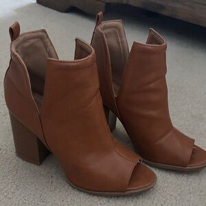 Tan Peep-Toe Ankle Boots